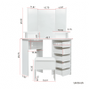 Corner Dressing Table Make Up Desk with Three-fold Mirror and 5 Rotary Large Capacity Dresser Wooden Bedroom Vanity Table