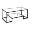 Modern 2-Tier Rectangular Coffee Table with Glass Table Top