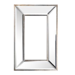18x12" Modern Flair Medium Silver Rectangle Mirror with Mirrored Frame Silver Tones Wall Decor for Entryway, Living Room, Office, or Hallway