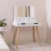 Wooden Mirror Vanity Desk Makeup Table; White