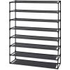 Simple Assembly 8 Tier Shoe Rack Detachable Non-Woven Waterproof Fabric Shoe Organizer Tower Space Saver Stackable Storage Shelf (Black) RT