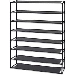 Simple Assembly 8 Tier Shoe Rack Detachable Non-Woven Waterproof Fabric Shoe Organizer Tower Space Saver Stackable Storage Shelf (Black) RT
