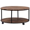 Round Coffee Table with Caster Wheels and Wood Textured Surface for Living Room, Ï†35.5'( Distressed Brown)