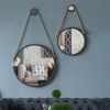 19.5" in Handsome Cleveland Mirror with Rope Strap Contemporary Design Circle Mirror with Grey Round Metal Frame for Wall Decor Bathroom, Entryway