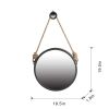 19.5" in Handsome Cleveland Mirror with Rope Strap Contemporary Design Circle Mirror with Grey Round Metal Frame for Wall Decor Bathroom, Entryway