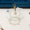 coffee table, glass coffee table with gold frame round and glass top for home office, metal table legs, home decor accent cocktail table