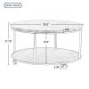 Round Coffee Table with Caster Wheels and Wood Textured Surface for Living Room, Ï†35.5'( Distressed Brown)
