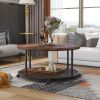 Round Coffee Table with Caster Wheels and Wood Textured Surface for Living Room, Ï†35.5'( Distressed Brown)