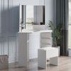 Corner Dressing Table Make Up Desk with Three-fold Mirror and 5 Rotary Large Capacity Dresser Wooden Bedroom Vanity Table