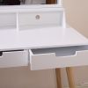 Wooden Mirror Vanity Desk Makeup Table; White