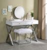 Adao Vanity Mirror &amp; Stool; Faux Fur; Mirror; White &amp; Chrome Finish AC00935