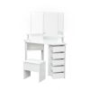 Corner Dressing Table Make Up Desk with Three-fold Mirror and 5 Rotary Large Capacity Dresser Wooden Bedroom Vanity Table