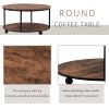 Round Coffee Table with Caster Wheels and Wood Textured Surface for Living Room, Ï†35.5'( Distressed Brown)