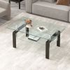 Tempered Clear Glass Coffee Table, 2-Layers Coffee Table Living Room Cnter Table