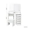 Corner Dressing Table Make Up Desk with Three-fold Mirror and 5 Rotary Large Capacity Dresser Wooden Bedroom Vanity Table