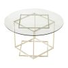 coffee table, glass coffee table with gold frame round and glass top for home office, metal table legs, home decor accent cocktail table