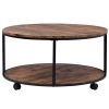 Round Coffee Table with Caster Wheels and Wood Textured Surface for Living Room, Ï†35.5'( Distressed Brown)