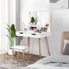Wooden Mirror Vanity Desk Makeup Table; White