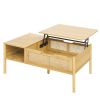 Coffee Table, Top Lifting, Natural Bamboo and Rattan, for Living Room