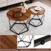 Set of 2 Modern Round Coffee Table with Pentagonal Steel Base
