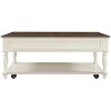 Two-tone Retro Cocktail Table Coffee Table Easy Assembly Movable with Caster Wheels for Livingroom (Antique Gray)
